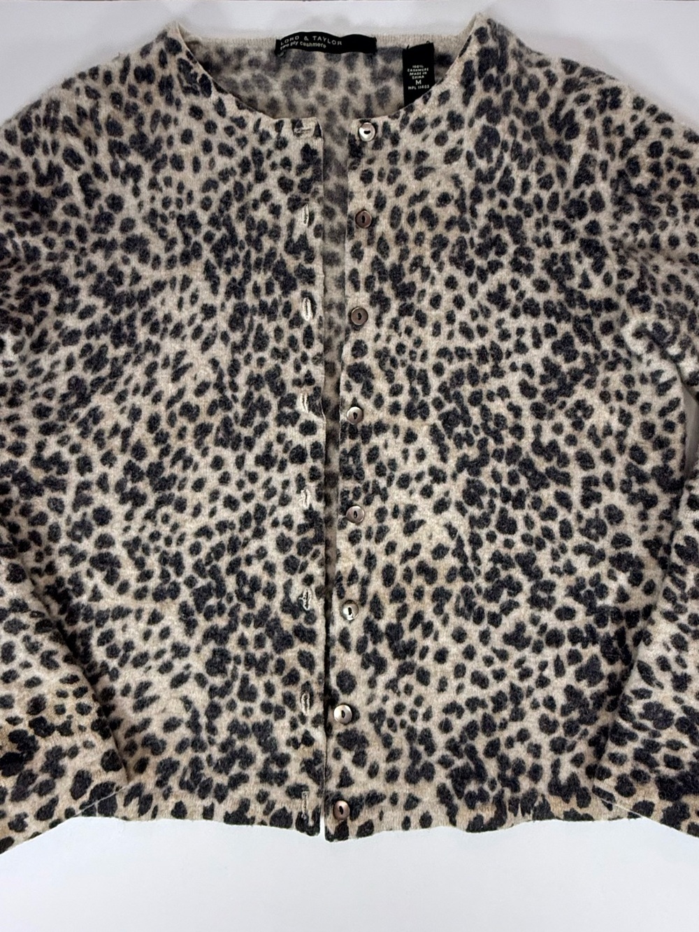 Women’s Lord & Taylor Cardigan Cashmere Sweater Size Medium leopard print